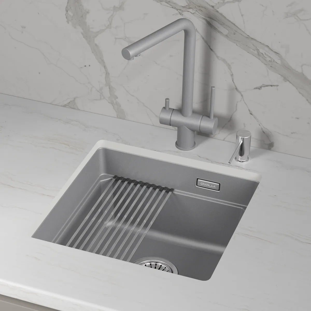 KS-4501iU, АЛЮМИНИУМ, кухонная мойка, кварц