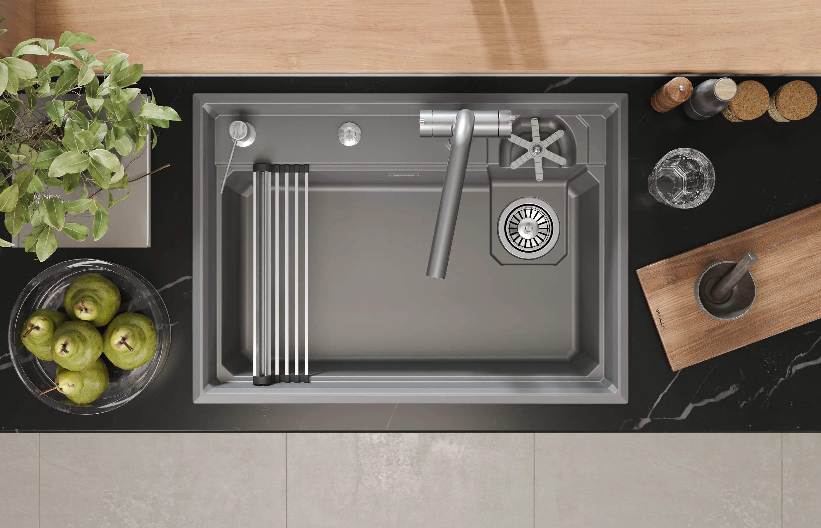 7308R, АЛЮМИНИУМ, кухонная мойка, кварц KITCHEN SPACE RINZER