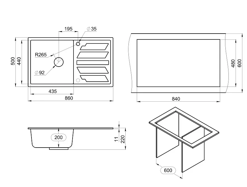 8601, АЛЮМИНИУМ, кухонная мойка, кварц