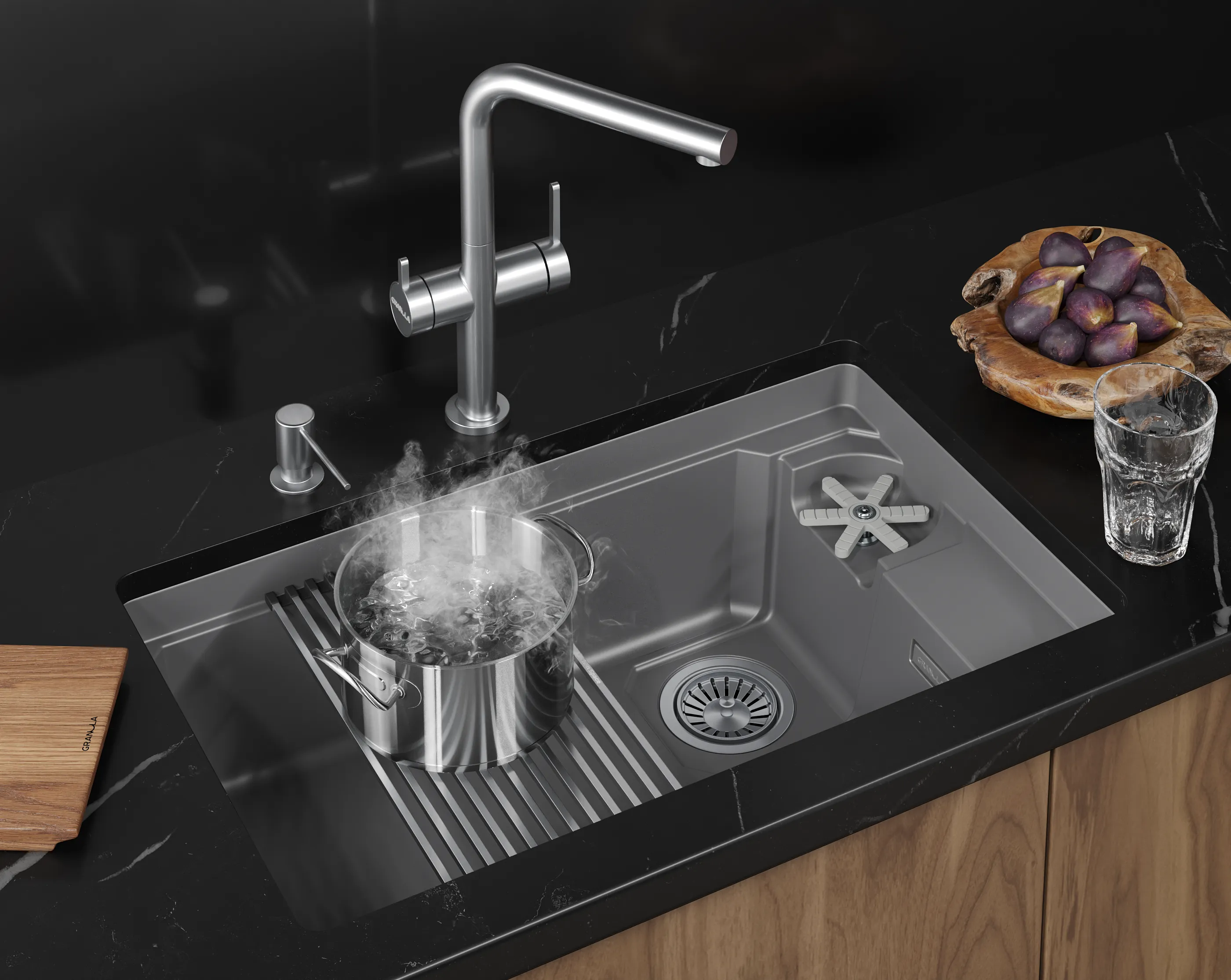 7309RU, АЛЮМИНИУМ, кухонная мойка, кварц KITCHEN SPACE RINZER